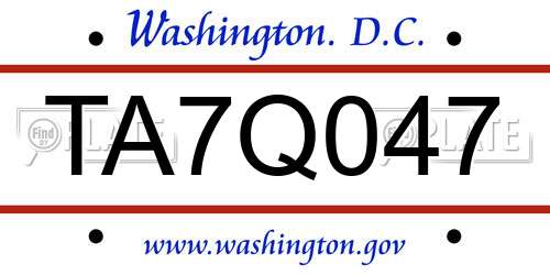TA7Q047 District Of Columbia License Plate