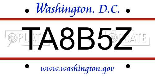 TA8B5Z District Of Columbia License Plate