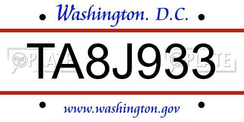 TA8J933 District Of Columbia License Plate