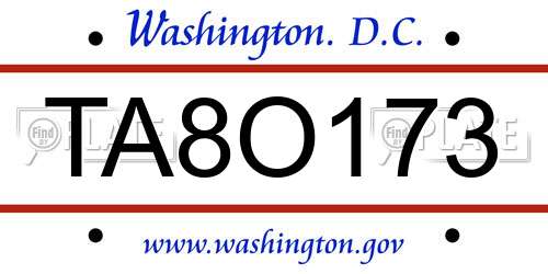 TA8O173 District Of Columbia License Plate