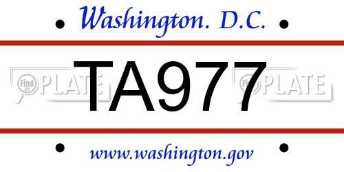 TA977 District Of Columbia License Plate