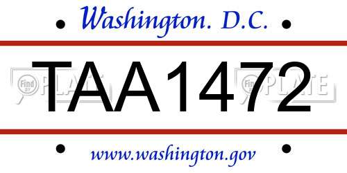TAA1472 District Of Columbia License Plate