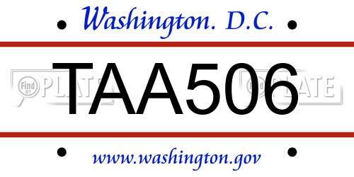 TAA506 District Of Columbia License Plate