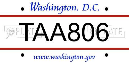 TAA806 District Of Columbia License Plate