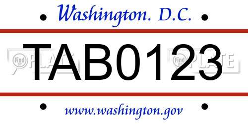 TAB0123 District Of Columbia License Plate
