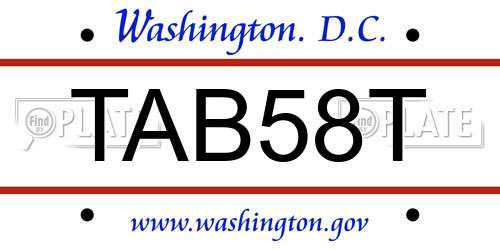 TAB58T District Of Columbia License Plate