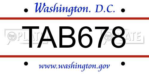 TAB678 District Of Columbia License Plate