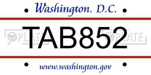 TAB852 District Of Columbia License Plate