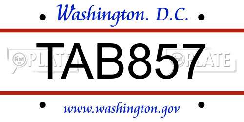TAB857 District Of Columbia License Plate
