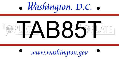 TAB85T District Of Columbia License Plate