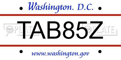 TAB85Z District Of Columbia License Plate