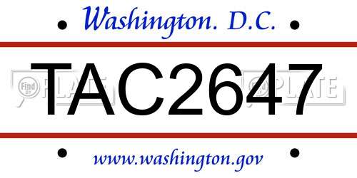TAC2647 District Of Columbia License Plate