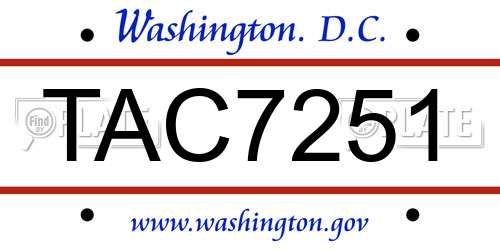 TAC7251 District Of Columbia License Plate