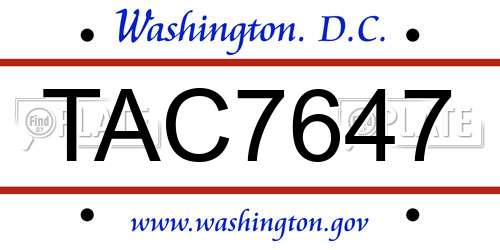 TAC7647 District Of Columbia License Plate