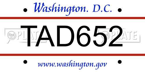 TAD652 District Of Columbia License Plate