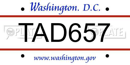 TAD657 District Of Columbia License Plate