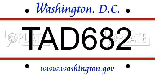 TAD682 District Of Columbia License Plate