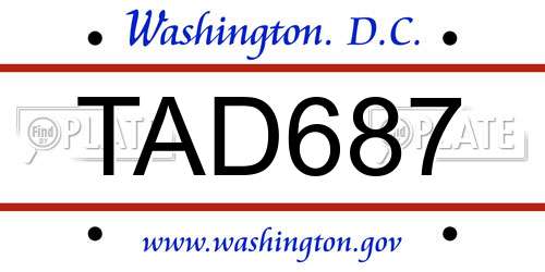TAD687 District Of Columbia License Plate