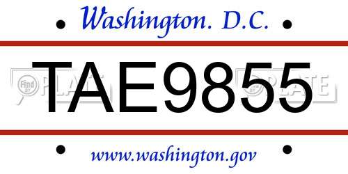 TAE9855 District Of Columbia License Plate