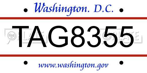 TAG8355 District Of Columbia License Plate
