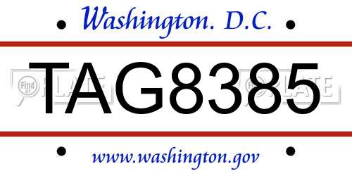 TAG8385 District Of Columbia License Plate
