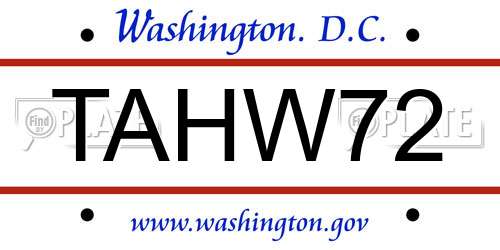 TAHW72 District Of Columbia License Plate