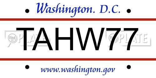 TAHW77 District Of Columbia License Plate