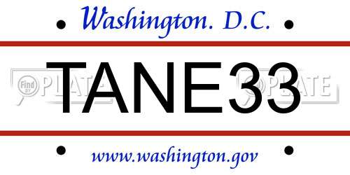 TANE33 District Of Columbia License Plate