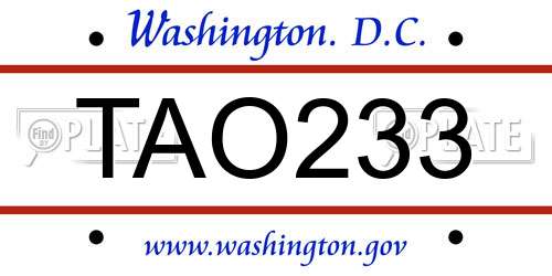 TAO233 District Of Columbia License Plate