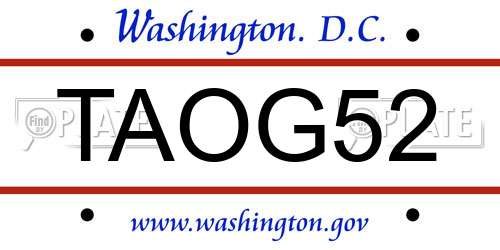 TAOG52 District Of Columbia License Plate