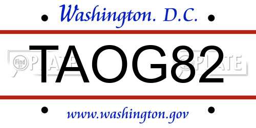 TAOG82 District Of Columbia License Plate