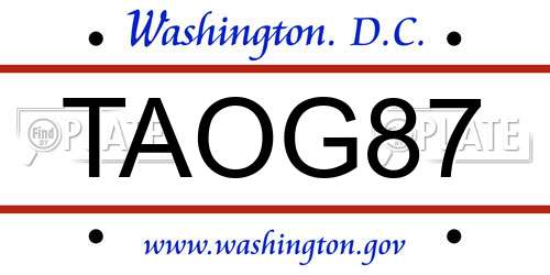 TAOG87 District Of Columbia License Plate