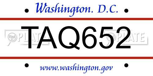 TAQ652 District Of Columbia License Plate