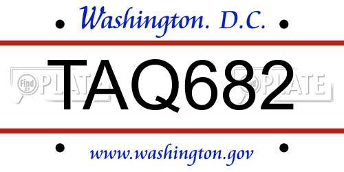 TAQ682 District Of Columbia License Plate