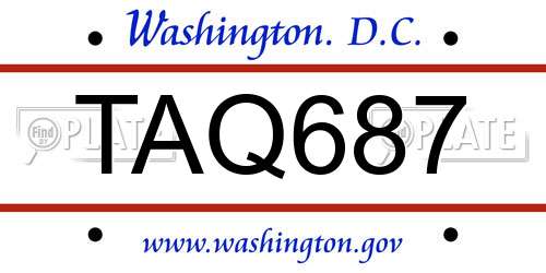 TAQ687 District Of Columbia License Plate