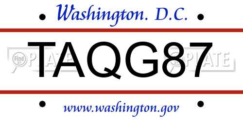 TAQG87 District Of Columbia License Plate