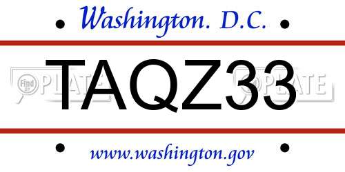TAQZ33 District Of Columbia License Plate
