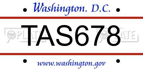 TAS678 District Of Columbia License Plate