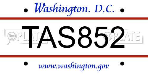 TAS852 District Of Columbia License Plate