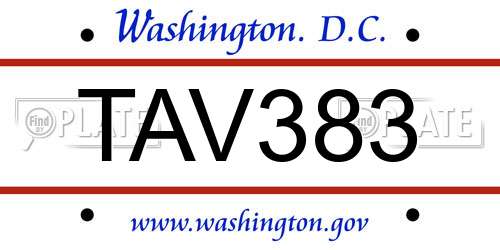 TAV383 District Of Columbia License Plate