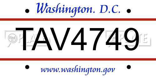 TAV4749 District Of Columbia License Plate