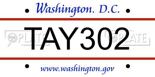 TAY302 District Of Columbia License Plate