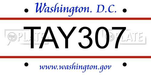 TAY307 District Of Columbia License Plate