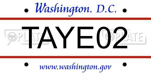 TAYE02 District Of Columbia License Plate