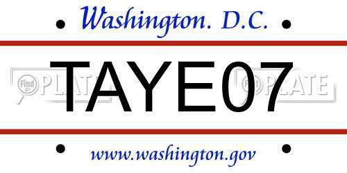 TAYE07 District Of Columbia License Plate