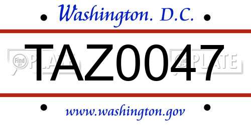 TAZ0047 District Of Columbia License Plate