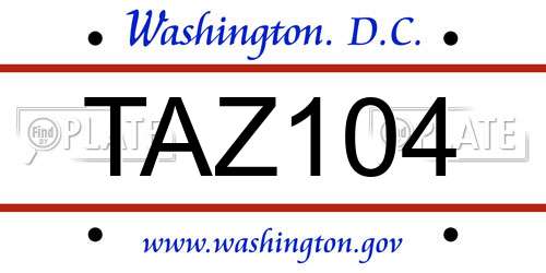 TAZ104 District Of Columbia License Plate