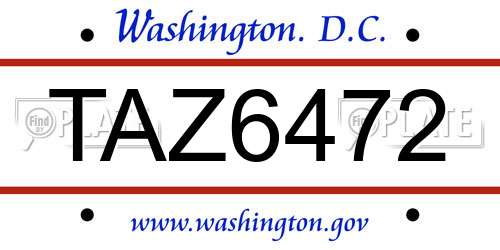 TAZ6472 District Of Columbia License Plate