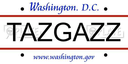 TAZGAZZ District Of Columbia License Plate