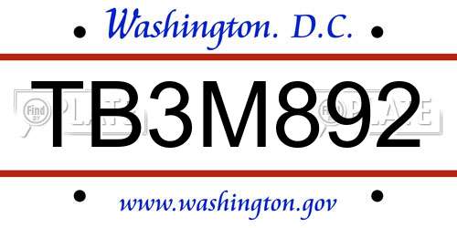 TB3M892 District Of Columbia License Plate